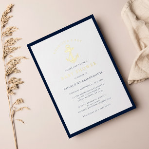 Nautische Anker-Typografie Jungen-Baby-Party Gold Folieneinladung