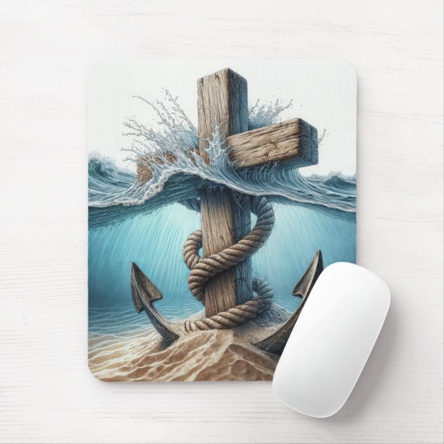 Nautische Anker und Kreuz im Meer Mousepad (Mit Mouse)