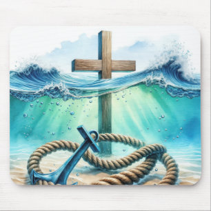 Nautische Anker und Kreuz im Meer Mousepad