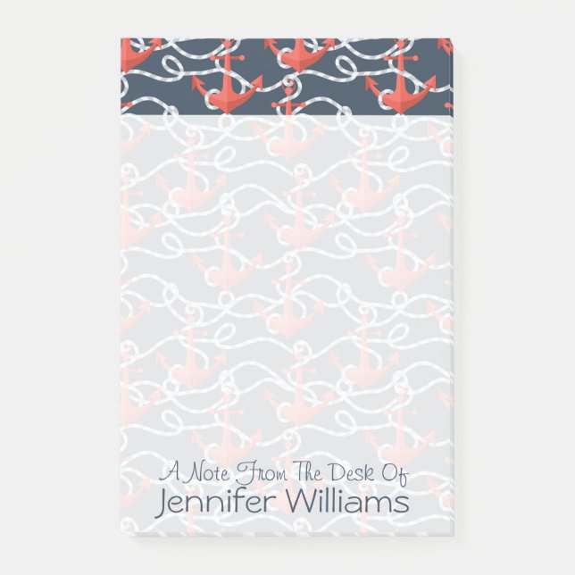 Nautische Anker und Seilmuster| Name hinzufügen Post-it Klebezettel (Vorderseite)