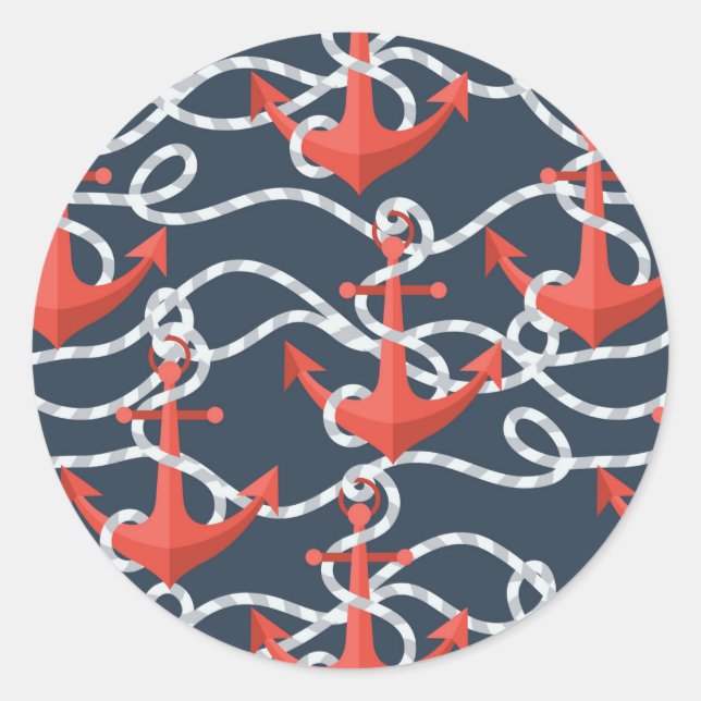 Nautische Anker und Seilmuster Runder Aufkleber (Vorderseite)