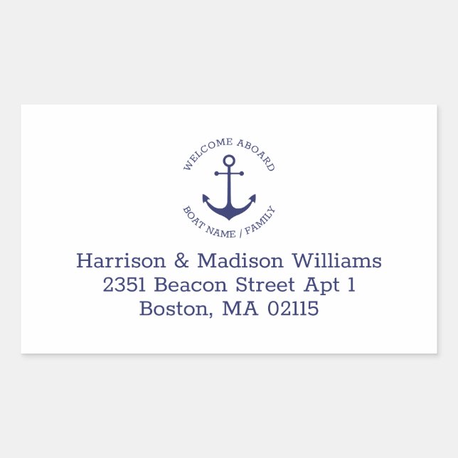 Nautische Ankerblauer Monogramm-Rücksendeadresse Rechteckiger Aufkleber (Vorderseite)