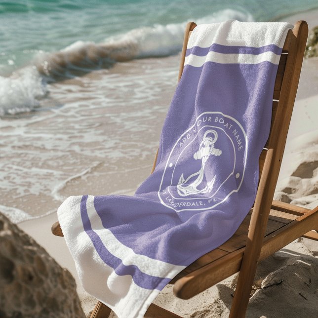 Nautische Ankerbootname beliebiger Farbe Strandtuch (White Nautical Anchor Lilac Beach Towel)