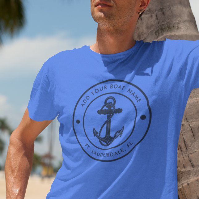 Nautische Ankerbootname - benutzerdefinierte Bootf Tri-Blend Shirt (Nautical Anchor Navy Blue Boat Name Cruise T-Shirt)