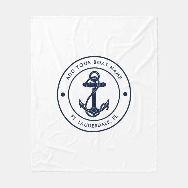 Nautische Ankerbootname Navy Blue Boote kundenspez Fleecedecke (Vorderseite)