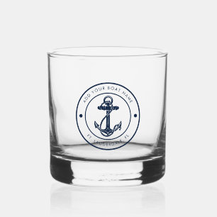 Nautische Ankerbootname Navy Blue Boote kundenspez Whiskyglas