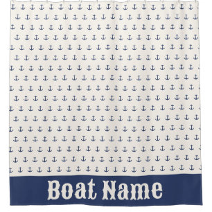 Nautische Ankerküste Streifen Navy Blue Creme Duschvorhang