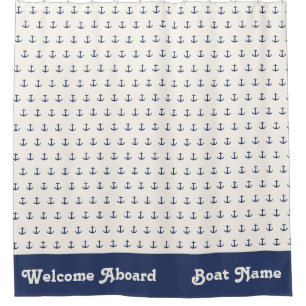 Nautische Ankerküste Streifen Navy Blue Creme Duschvorhang