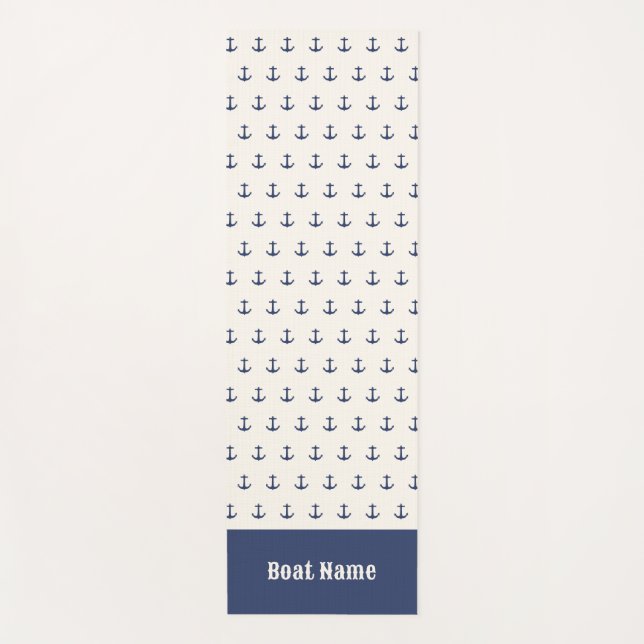 Nautische Ankerküste Streifen Navy Blue Creme Yogamatte (Vorderseite)