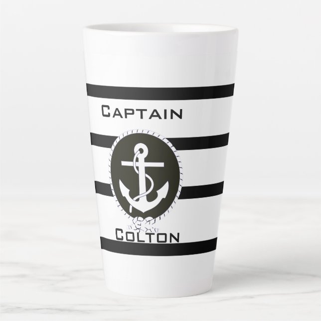 Nautische Ankermonogramm-Latte-Tasse Milchtasse (Vorderseite)