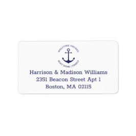 Nautische Ankernacht blaue Monogramm-Rücksendeadre Adressaufkleber