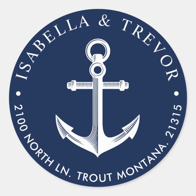 Nautische AnkerRücksendeadresse Runder Aufkleber (Vorderseite)