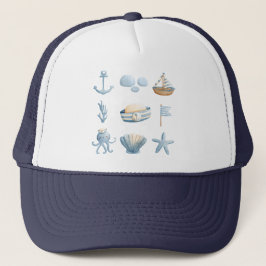 Nautische Aquarell Marine-Symbole Truckerkappe