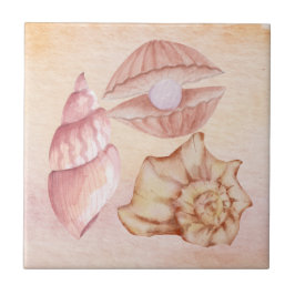 Nautische Aquarell-Muscheln rosa Malerei Kunst Fliese