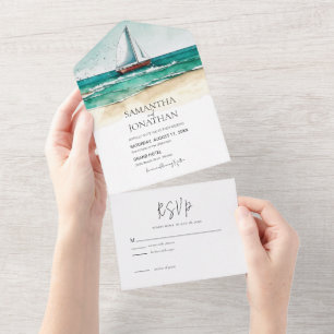 Nautische Aquarellbilder für Hochzeiten All In One Einladung