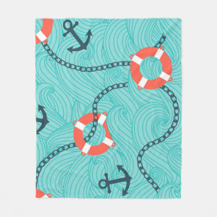 Nautische Attribute Freehand Nahtloses Muster Fleecedecke