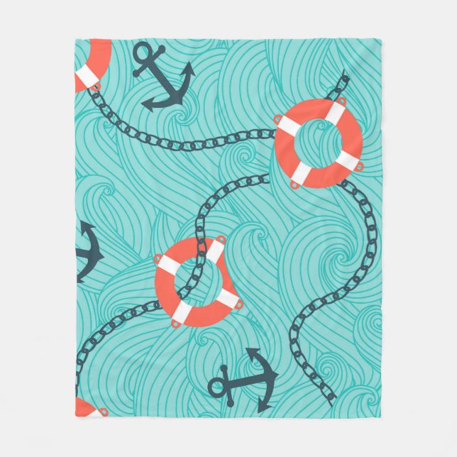 Nautische Attribute Freehand Nahtloses Muster Fleecedecke (Vorderseite)