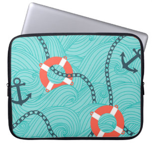 Nautische Attribute Freehand Nahtloses Muster Laptopschutzhülle