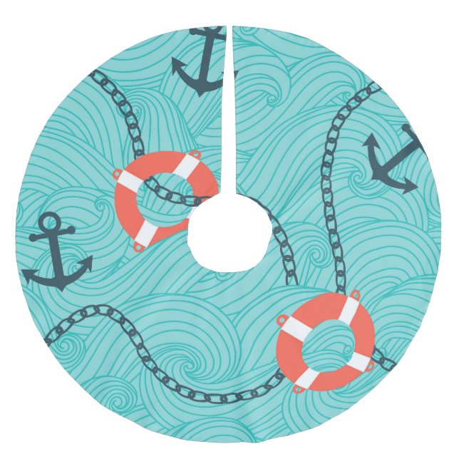 Nautische Attribute Freehand Nahtloses Muster Polyester Weihnachtsbaumdecke (Vorderseite)