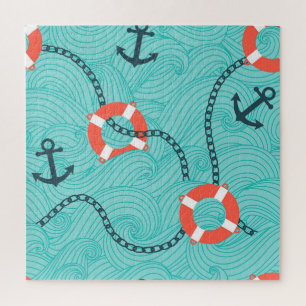 Nautische Attribute Freehand Nahtloses Muster Puzzle
