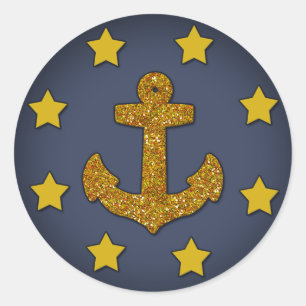 Nautische Aufkleber, Navy Blue, Gold Glitzer Stars Runder Aufkleber