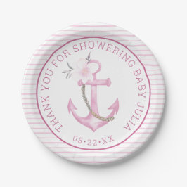 Nautische Baby-Duschpapier-Teller | Pink Anchor Th Pappteller