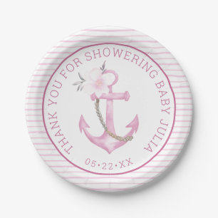 Nautische Baby-Duschpapier-Teller Pink Anchor Th Pappteller