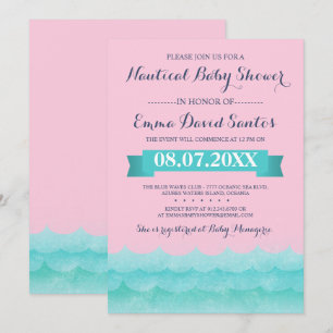 Nautische Babydusche in Pastellrosa Einladung