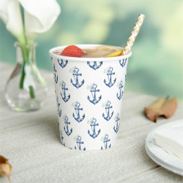 Nautische Babyduschpapier-Cups | Blue Floral Anch Pappbecher