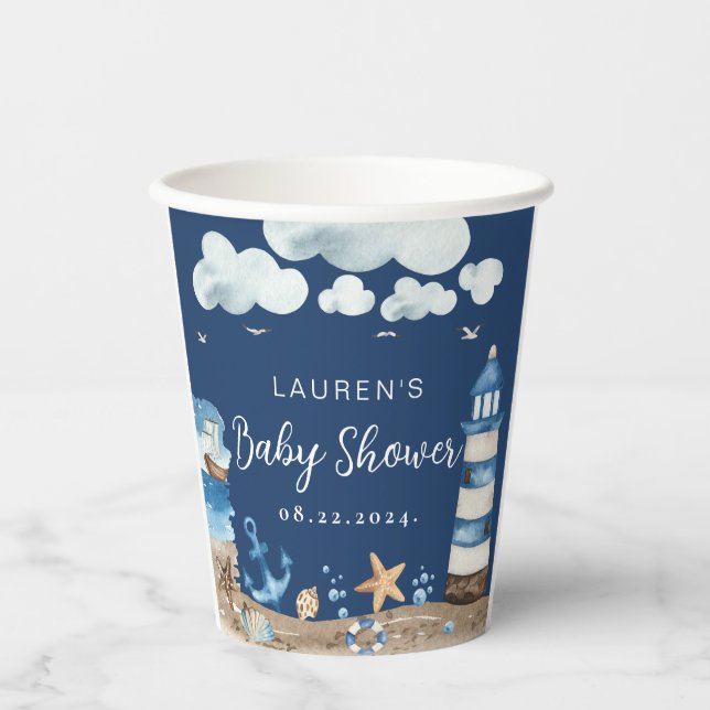 Nautische Babyduschpapier-Cups Pappbecher (Vorderseite)