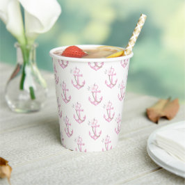 Nautische Babyduschpapier-Cups | Pink Floral Anch Pappbecher