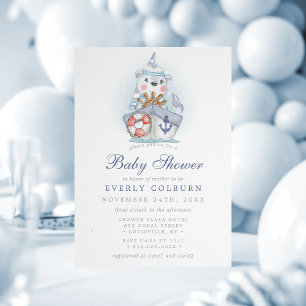 Nautische Bären-Segelboot-Baby-Party Einladung