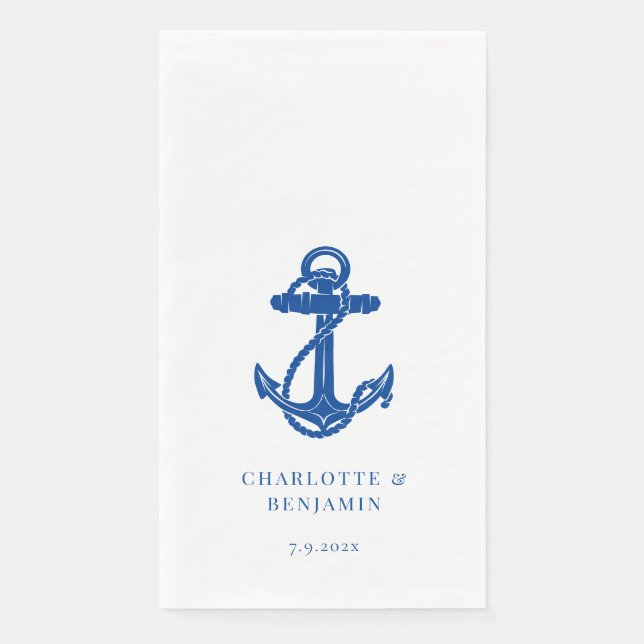 Nautische blaue Anker-Strandhochzeit Serviette (Vorderseite)