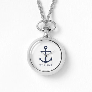 Nautische Blaue Ankerstelle mit Individuelle Name Armbanduhr
