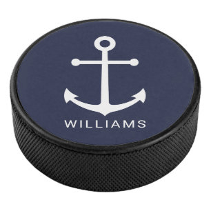 Nautische Blaue Ankerstelle mit Individuelle Name Eishockey Puck