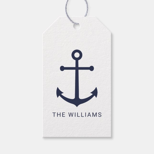 Nautische Blaue Ankerstelle mit Individuelle Name Geschenkanhänger (Vorderseite)