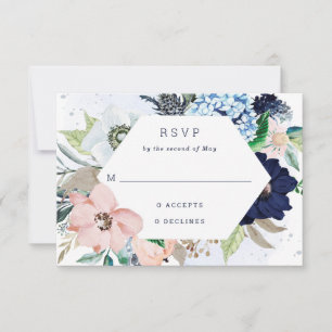 Nautische Blume Hochzeit Navy Blue und Blush Pink RSVP Karte