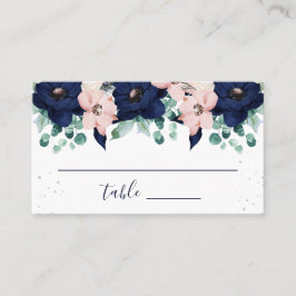 Nautische Blume Navy Blue und Blush Pink | Begleit Platzkarte