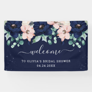 Nautische Blume Willkommen in Navy Blue und Blush  Banner