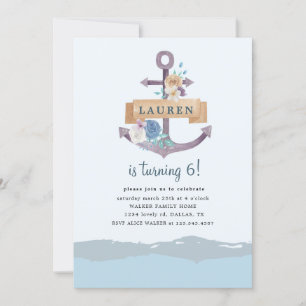 Nautische Blumenanker Geburtstagsfeier Einladung