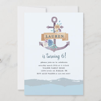 Nautische Blumenanker Geburtstagsfeier Einladung