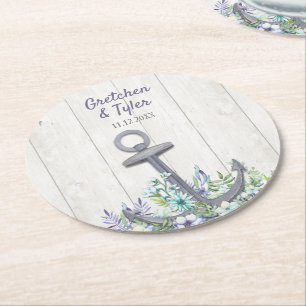 Nautische Blumenanker Runder Pappuntersetzer