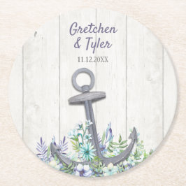 Nautische Blumenanker Runder Pappuntersetzer