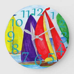 Nautische bunte Segel Acryl-Wanduhr. Große Wanduhr