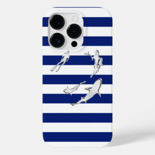 Nautische Chromhaie auf Navy Stripes Print Case-Mate iPhone Hülle