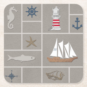 Nautische Darstellung Rechteckiger Pappuntersetzer