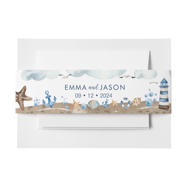 Nautische Einladung Bauchband Einladungsbanderole (Vorderseite Beispiel)