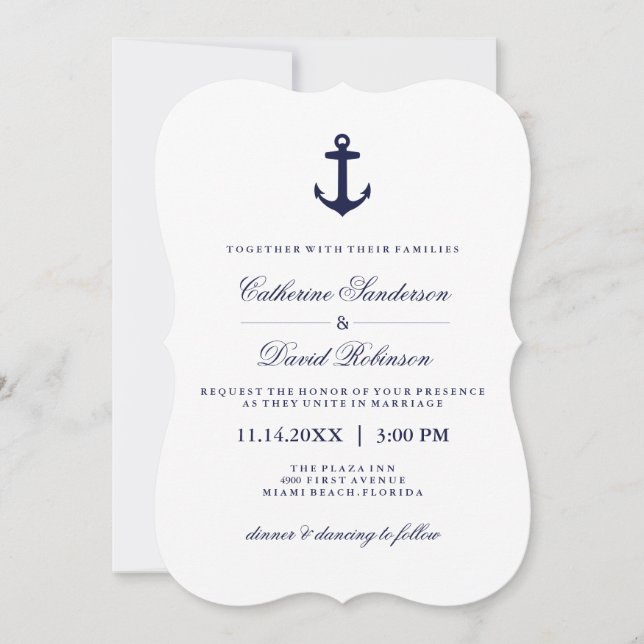 Nautische Einladungen zu Hochzeiten mit Marinestre (Vorderseite)