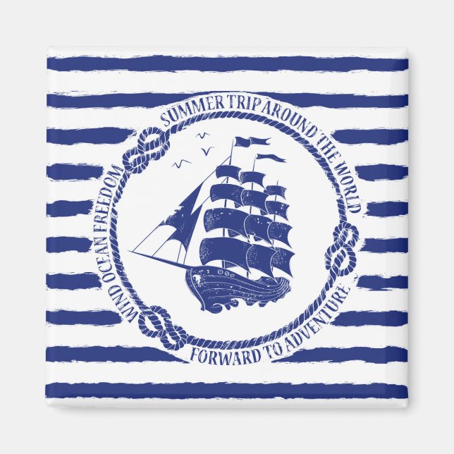Nautische Emblem mit Segelschiff Magnet (Vorne)