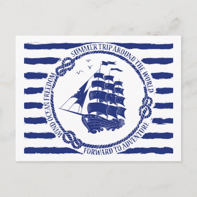 Nautische Emblem mit Segelschiff Postkarte (Vorderseite)